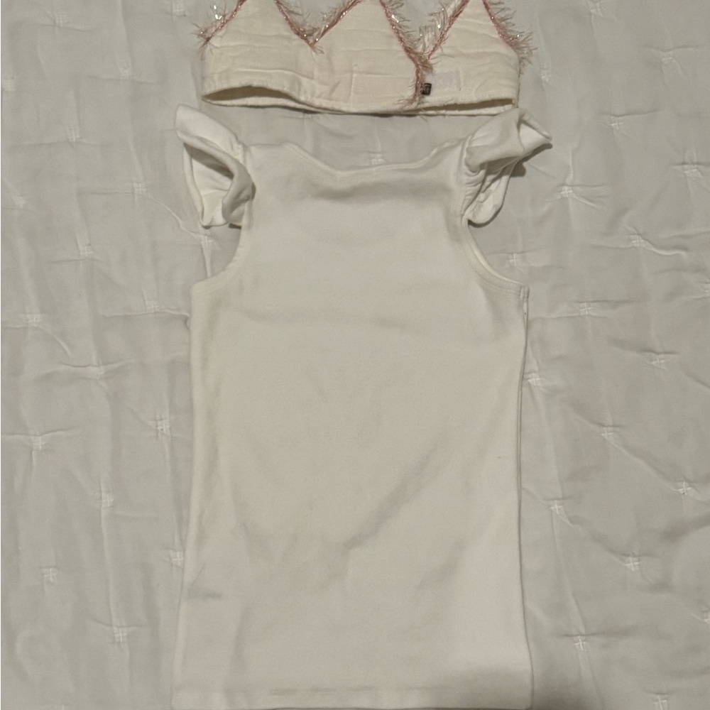 Adorable White Tank Top & Crown 4T Birthday with Pink Embroidery - Picture 3 of 3